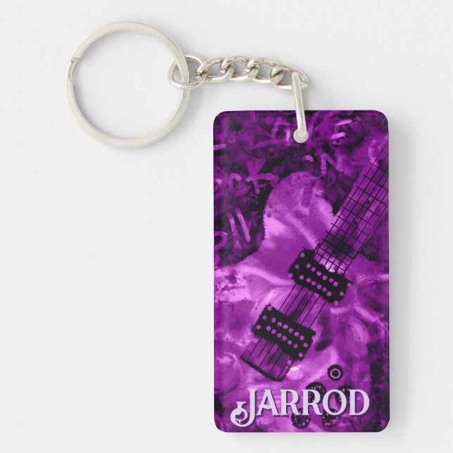 I Love Rock 'N Roll Electric Guitar Personalized Keychain (Front)