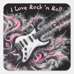 I Love Rock N Roll Electric Guitar Personalized Square Sticker