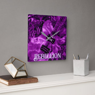 I Love Rock 'N Roll Electric Guitar Personalized Square Wall Clock