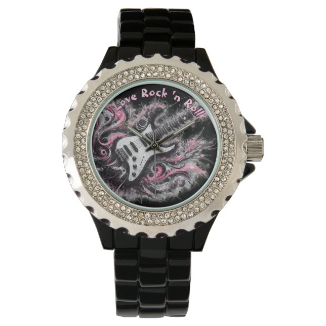 I Love Rock N Roll Electric Guitar Personalized Watch (Front)