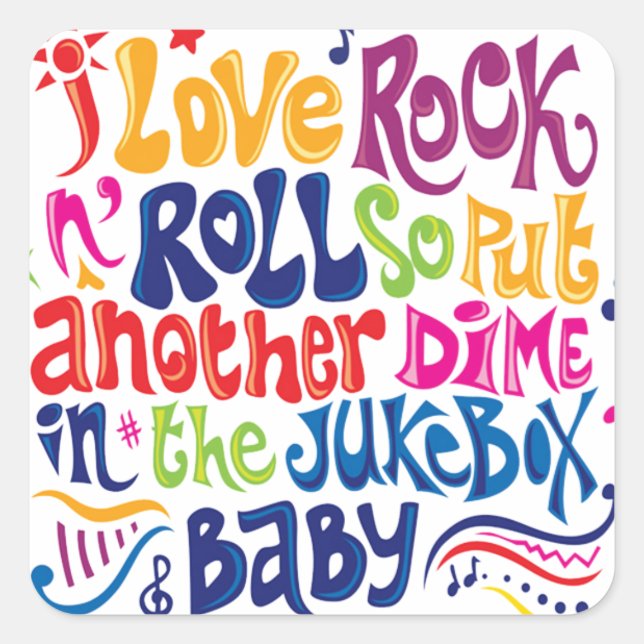 I love rock'n roll square sticker (Front)