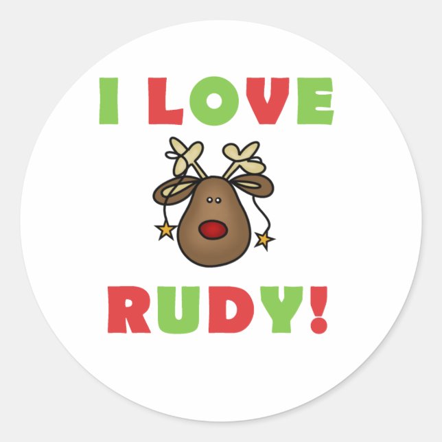 I Love Rudy Reindeer Holidays Classic Round Sticker (Front)