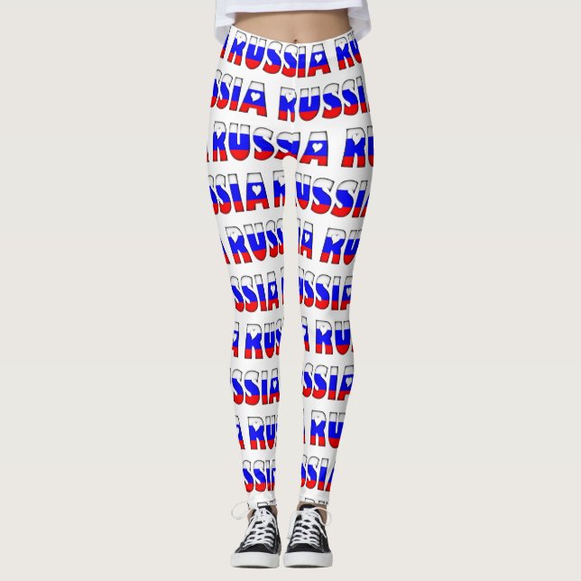I Love Russia Flag Colours Typography Pattern Cute Leggings (Front)