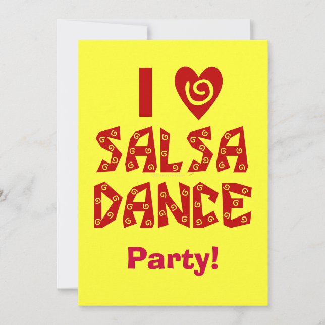 I Love Salsa Dance Custom Dance Party Invites (Front)