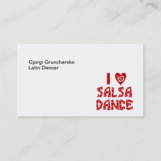 I Love Salsa Dance Latin Dance Instructor Business Business Card (Front)