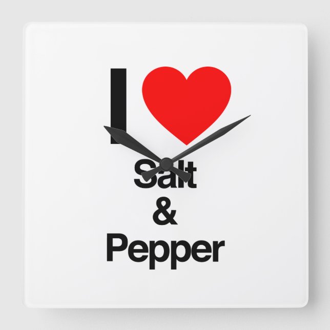 i love salt and pepper square wall clock (Front)