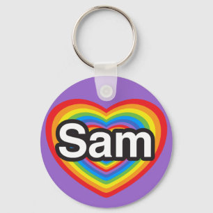 I love Sam. I love you Sam. Heart Keychain