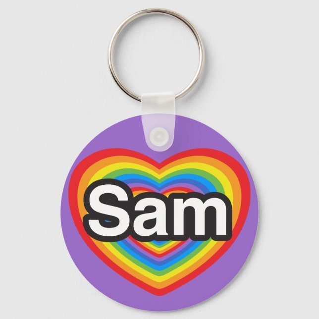 I love Sam. I love you Sam. Heart Keychain (Front)