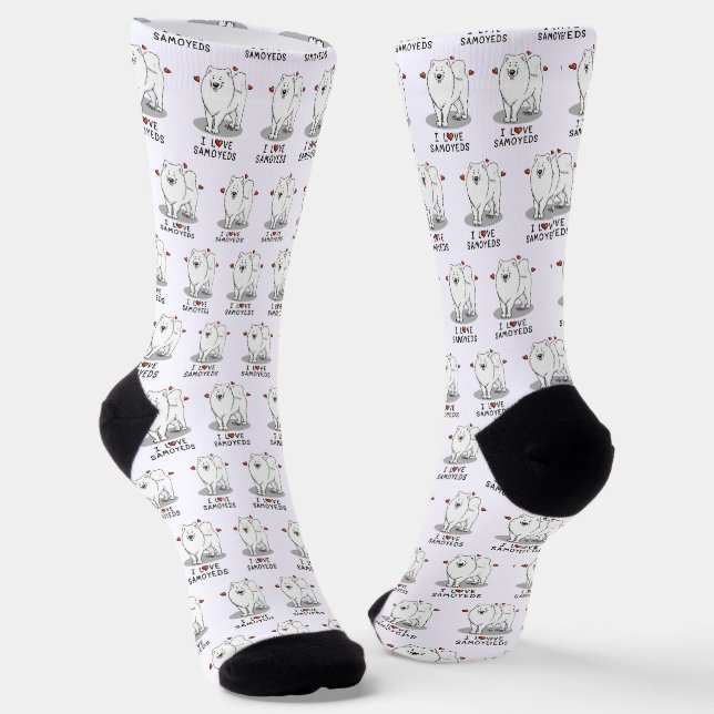 I Love Samoyeds  - Cute dog Socks (Angled)