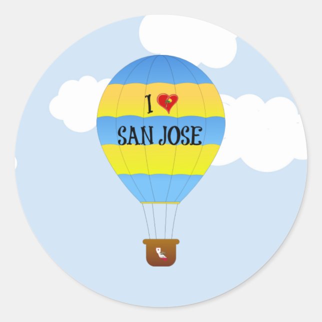 I Love San Jose, hot-air balloon, Classic Round Sticker (Front)