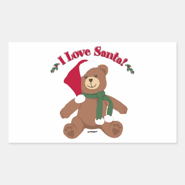I Love Santa! Christmas Teddy Bear Sticker (Front)