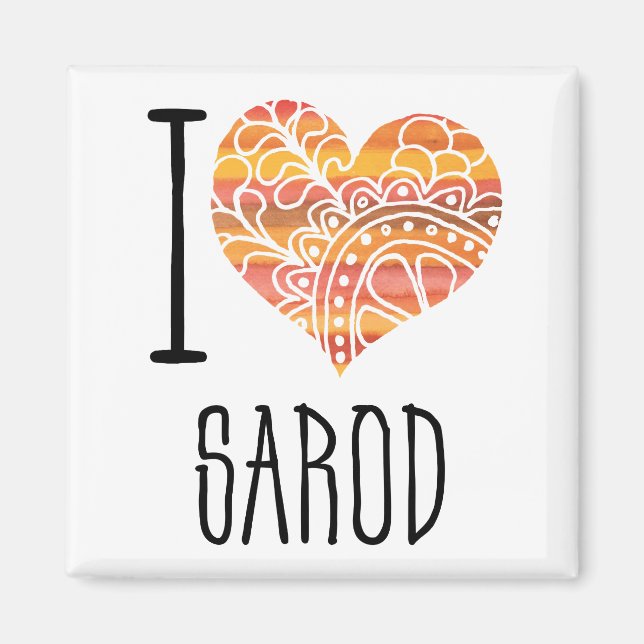 I Love Sarod Orange Mandala Heart Magnet (Front)