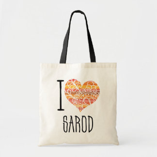 I Love Sarod Orange Mandala Heart Tote Bag
