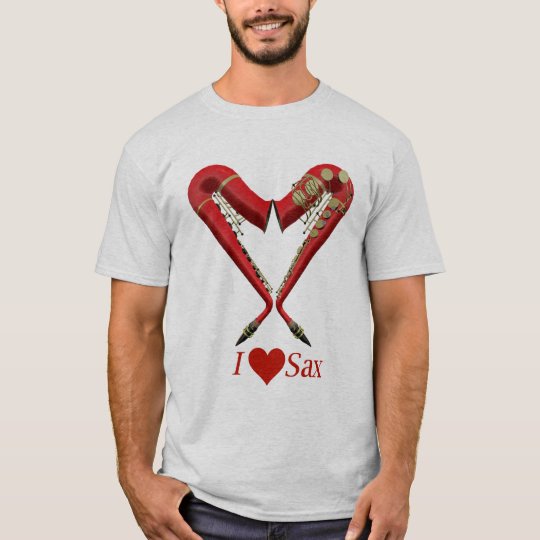 I Love Sax T Shirt, Red on Ash T-Shirt