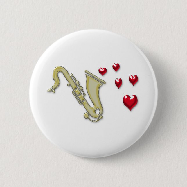 I Love Saxaphone Hearts 2 Inch Round Button (Front)