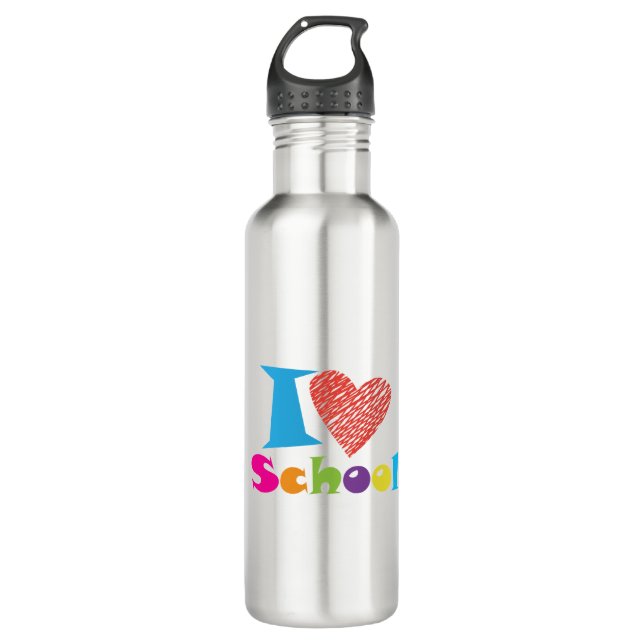 I Love School. Back To School. Cartoon Cute Heart 710 Ml Water Bottle (Front)
