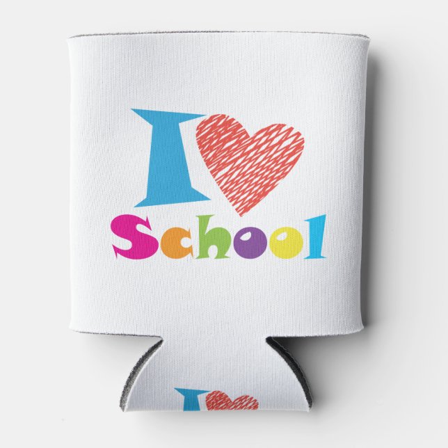 I Love School. Back To School. Cartoon Cute Heart Can Cooler (Front)