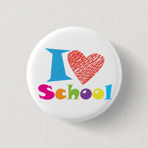 I Love School. Back to School. Cartoon T-Shirt Key 1 Inch Round Button