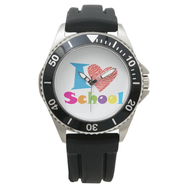 I Love School. Back to School. Cartoon T-Shirt Key Watch (Front)