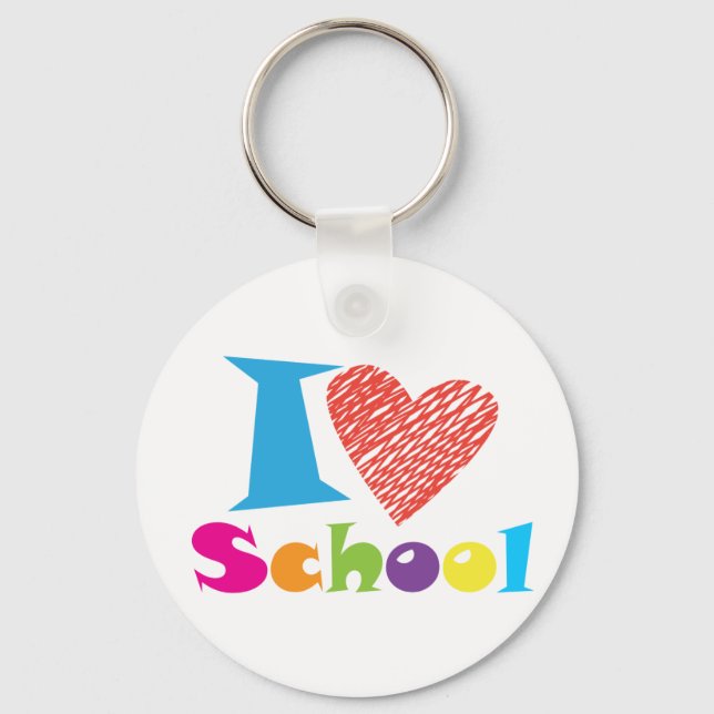I Love School. Back to School. Cartoon T-Shirt Keychain (Front)