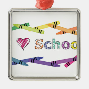 I Love School Metal Ornament