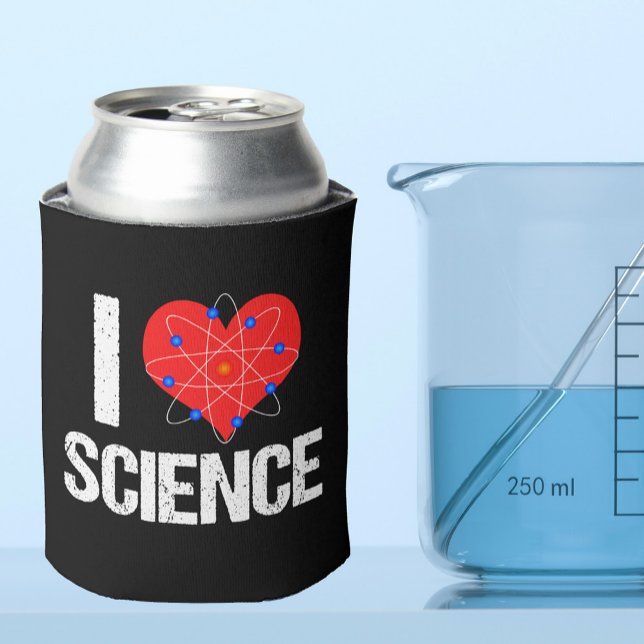 I Love Science Cool Scientist Atom Model Black Can Cooler (Creator Uploaded)
