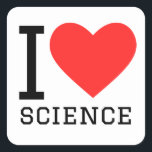 I love science square sticker<br><div class="desc">I love science , for experiments lovers</div>