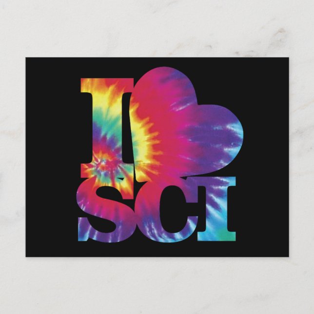 I love Science tie dye postcard (Front)