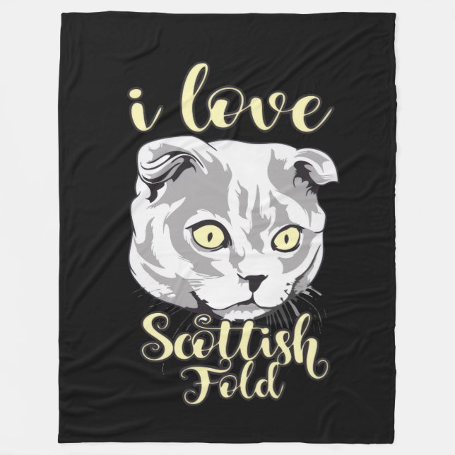 I Love Scottish Fold Fleece Blanket (Front)