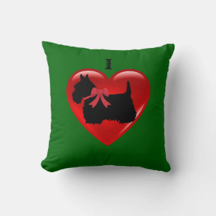 I love Scottish Terrier, red heart Island green Throw Pillow