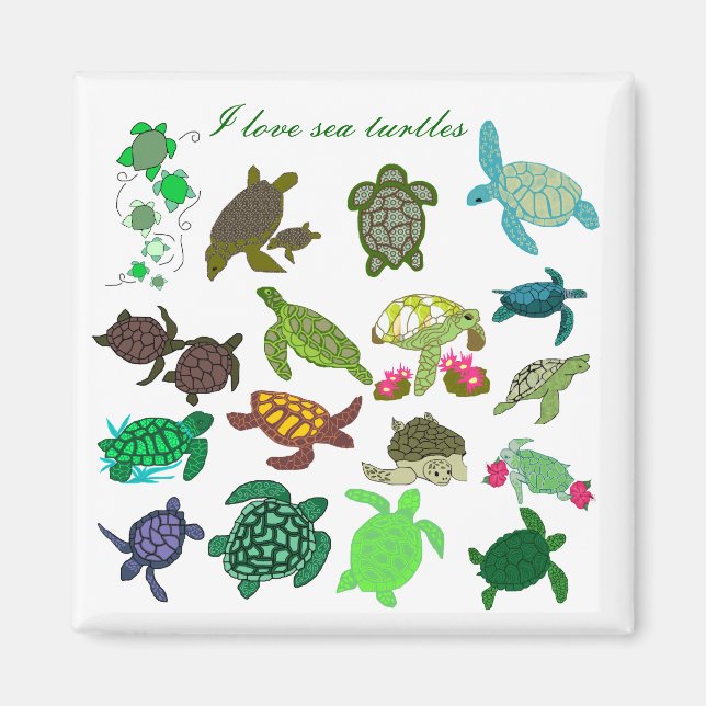 I love sea turtles magnet - Customized (Front)