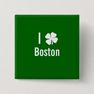 I love (shamrock) Boston St Patricks Day 2 Inch Square Button
