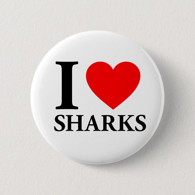 I Love Sharks 2 Inch Round Button (Front)