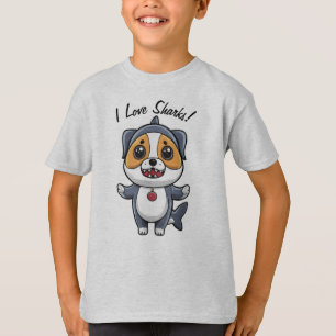 I Love Sharks Cut Puppy in Costume Edit Text T-Shirt