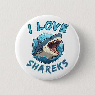 I Love Sharks Fisher 2 Inch Round Button