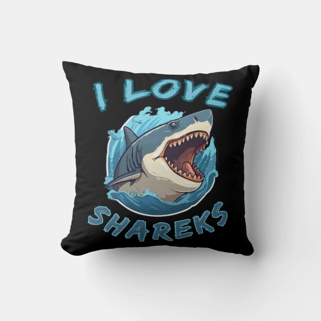 I Love Sharks Fisher Throw Pillow (Front)