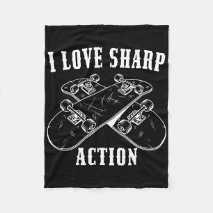 I Love Sharp Action Skateboarding Lovers Skating B Fleece Blanket