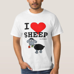 I Love Sheep (as friends) Big Red Heart Black Lamb T-Shirt