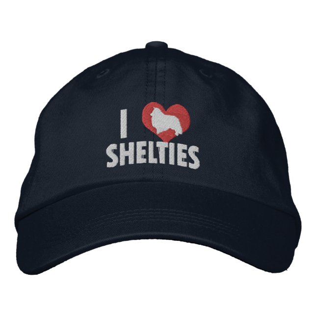 I Love Shelties Dark Embroidered Hat (Front)