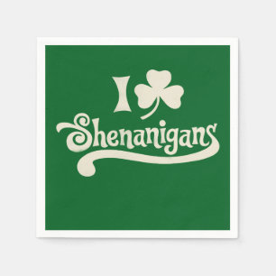 I Love Shenanigans Clover Shamrock St Patrick's Napkin