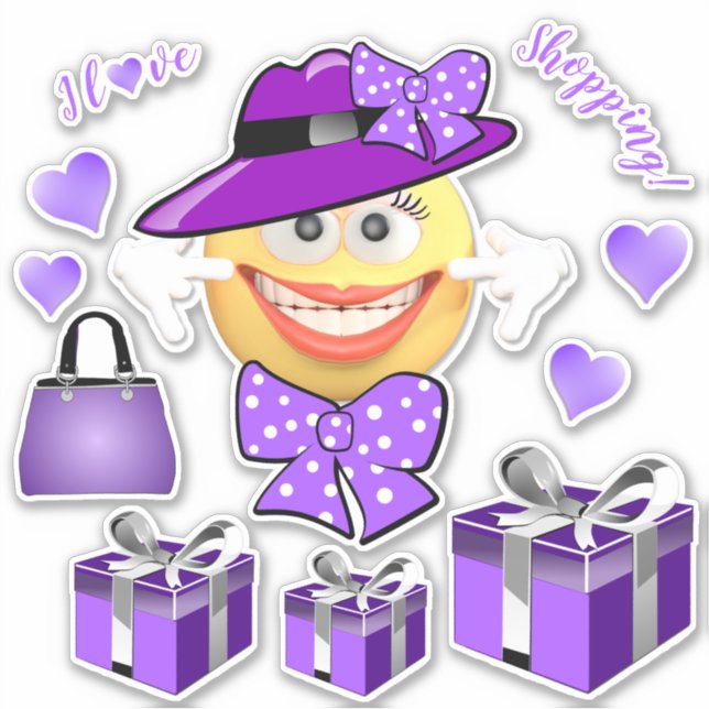 I Love Shopping Smiling Mode Emoji Sticker (Devant)