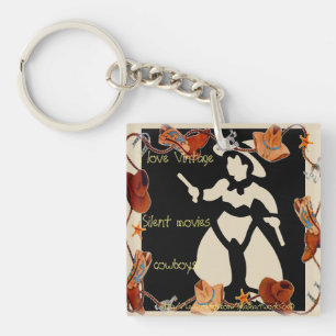 "I love silent movie cowboys!" Keychain