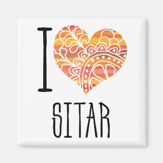 I Love Sitar Orange Mandala Heart Magnet