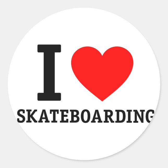 I Love Skateboarding Classic Round Sticker (Front)