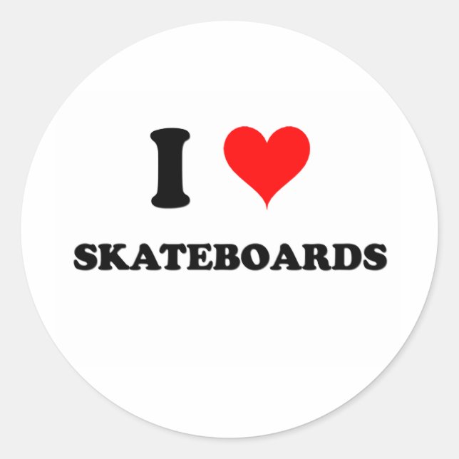 I Love Skateboards Classic Round Sticker (Front)