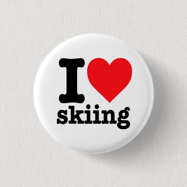 "I love skiing" 1 Inch Round Button (Front)