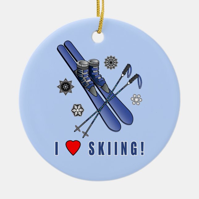 I Love Skiing! Ceramic Ornament (Front)
