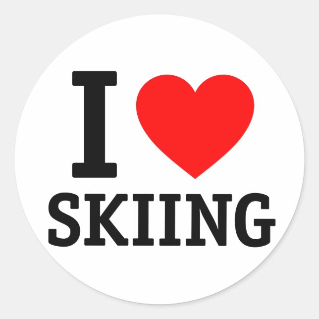 I Love Skiing Classic Round Sticker (Front)