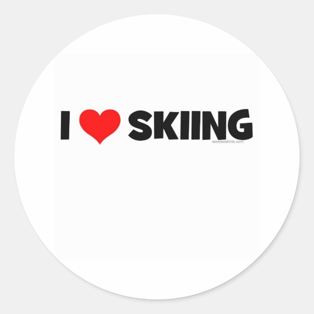 I Love Skiing Classic Round Sticker (Front)