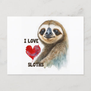 I love sloths, sloth greeting card, sloth holiday postcard